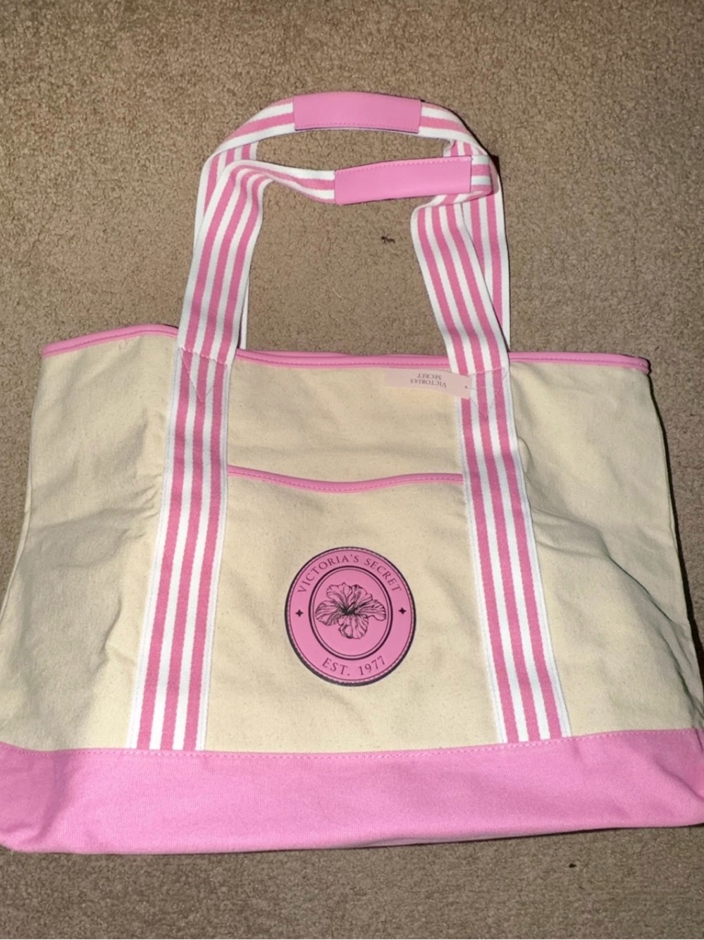 Victoria's Secret Cream and Pink Canvas Tote